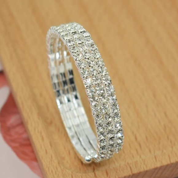 Prom Pageant Bridal Jewelry - Rhinestone Memory Wire Bracelet